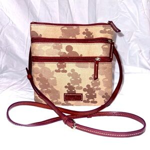 Disney Dooney & Bourke Brown Tonal Mickey Mouse Triple Zip Crossbody Purse